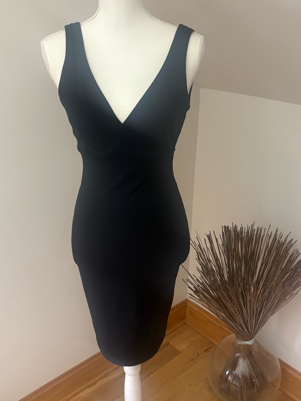 Black V-Neck backless rhinestone Dress with mesh see through sides, never worn.
